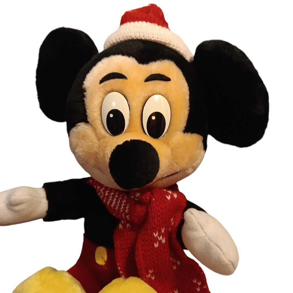 Disney Christmas Mickey Mouse Plush Santa Hat Scarf Walt Disney World Vtg 13"t - Picture 3 of 7